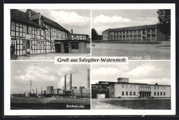 AK Salzgitter-Watenstedt, Bahnhof, Reichswerke, Gaststätte-Geschäftshaus E. Wienecke Und Schule  - Salzgitter