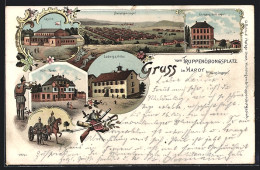 Lithographie Hardt Bei Münsingen, Truppenübungsplatz, Ludwigs Höhe, Barackenlager, Casino  - Münsingen