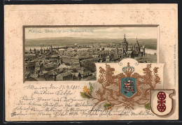 Passepartout-Lithographie Mainz, Totalansicht Vom Stephansthurm Mit Wappen  - Autres & Non Classés