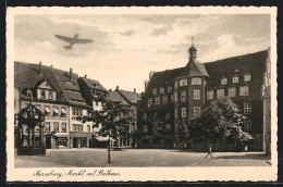 AK Merseburg, Markt Mit Rathaus Und Flugzeug  - Merseburg
