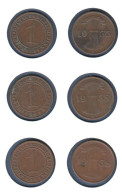 Allemagne, 1 Reichspfennig 1933 A + 1935 A + 1936 A, KM#37, Deutsches Reich, - 1 Rentenpfennig & 1 Reichspfennig
