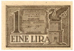 1 LIRA OCCUPAZIONE TEDESCA DELLA PROVINCIA DI LUBJANA 28/11/1944 QFDS - Allied Occupation WWII