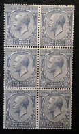 GB 1924 King George V,  BLOC DE 6 Yvert 163 , 2 1/2 Pence Bleu Neuf ** MNH BTB - Poste Aérienne