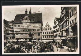 AK Tübingen, Marktplatz Mit Geschäften Und Brunnen  - Tuebingen