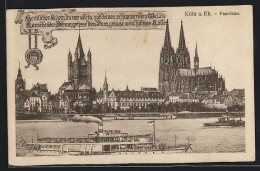 AK Köln A. Rh., Panorama Mit Dom Und Dampfer Overstolz  - Köln