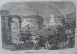 D203506 P504   USA Canada - Map Of The Niagara Falls-  Woodcut From A Hungarian Newspaper   1866 - Prenten & Gravure