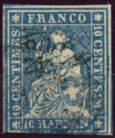 SUISSE - Z 23 G.Ab 1  - 10 RAPPEN BLEU HELVETIA ASSISE - VARIETE A DROITE DE LA TETE - Used Stamps