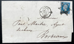 N°14 20c BLEU NAPOLEON SUR LETTRE / PARIS POUR BORDEAUX 3 JUIN 1859 / LAC - 1849-1876: Klassik