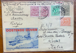 BELGIO  - CARTE POSTALE  RACC. OSTENDE - DOVER  FROM ANVERSA 15/7/57 TO ROMA - Lettres & Documents