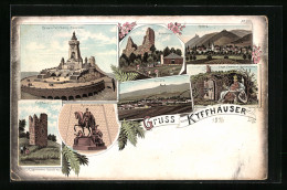 Lithographie Rossla, Kyffhäuser Mit Reiterstandbild, Sage Friedrich Barbarossa Und Rotenburg  - Kyffhäuser