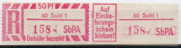 DDR Einschreibemarke Suhl SbPA Postfrisch, EM2B-60-1eII RU (a) Zh (Mi 2C) - R-Zettel