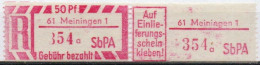 DDR Einschreibemarke Meiningen SbPA Postfrisch, EM2B-61-1aII RU (b) Zh (Mi 2C) - R-Zettel