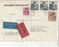 Autriche Lettre AVION  EXPRES WIEN 1938  Pour Lausanne Suisse Cachet Télégraphe - Lettres & Documents