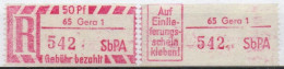 DDR Einschreibemarke Gera SbPA Postfrisch, EM2B-65-1I(2) RU (e) Gt (Mi 2C) - R-Zettel