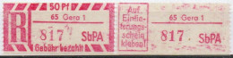 DDR Einschreibemarke Gera SbPA Postfrisch, EM2B-65-1I(1) RU (b) Zh (Mi 2C) - Etiquettes De Recommandé