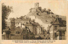 95 - La Roche Guyon - Vue Du Châreau Prise De La Rue Du Bac - Dessin D'après Nature Et Lithogrophîe Par Maugendre Vers 1 - La Roche Guyon