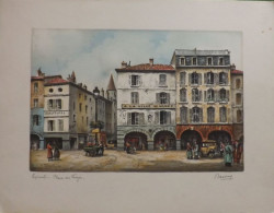 Planche Gravure Couleur Intitulé "EPINAL - PLACE DES VOGES"    Signée BARDAY. - Art