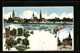 Lithographie Wesel A. Rh., Partie An Der Kirche, Panorama Vom Rhein Aus  - Wesel