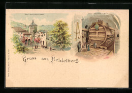 Lithographie Heidelberg, Ruprechtsbau, Das Grosse Fass  - Heidelberg