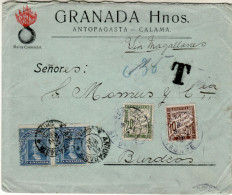 CHILE 1907 LETTER WITH FRENCH SURCHARGE SENT FROM ANTOFAGASTA TO BORDEAUX - Chili