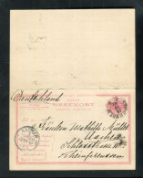 "SCHWEDEN" 1892, Postkarte Mit Antwortteil Mi. 15b Ex Stockholm, Ankunftsstempel "AACHEN" (A2154) - Postal Stationery