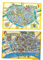 BELGIUM  MAPS BRUGGE AND ANTWERPEN  2 POSTCARDS - Cartes Géographiques