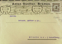 DR: Ds-Fern-Brief Aus BREMEN Vom 12.01.1924 Nach Bludenz/Vorarlberg Mit 3 Pfg Wertziffer EF Knr: 338 - Briefe U. Dokumente