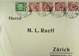 DR: Fern-Brief Aus SCHIRGISWALDE Vom 26.04.1924 Nach Zürich Mit MiF 5 Pfg Reichsadler Und 10 Pfg Wertziffer Knr: 356,340 - Lettres & Documents