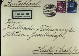 DR: Luftpost-Ausl-Brief Aus HELSINKI Vom 17.09.1932 Nach Halle (Saale) MiF Mit 2 Und 2 1/2 M Knr: 153, 264 - Brieven En Documenten