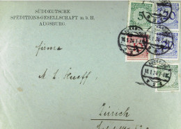 DR: Ds-Ausl-Brief Aus AUGSBURG Vom 18.01.1924 Nach Zürich MiF Mit 3/5/20 Pfg Wertziffer  Knr: 338, 339 (2). 341 (2) - Brieven En Documenten