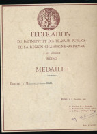Fédération Du Bâtiment Et Des Travaux Publics Région Champagne-Ardenne Médaille De Vermeil Simone Engel Reims 1965 - Diploma & School Reports