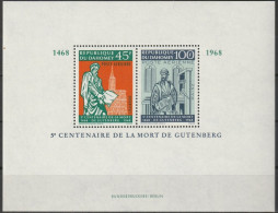 DAHOMEY 1968  -   500th ANNIVERSARY. OF THE DEATH OF GUTENBERG, INVENTOR OF THE MODERN PRINTING TECHNIQUE  - DAHOMEY - Benin – Dahomey (1960-...)