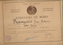 Concours De Bébés Beauté Et Santé Le Raincy 1922 François Jean Robert - Diplomi E Pagelle