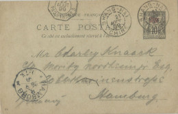 CHINA - POSTAL STATIONERY POSTCARD 10 CENT SAGE OVERCHARGED "CHINE" SENT FROM SHANGHAI TO GERMANY - FRENCH SEA POST 1899 - Lettres & Documents