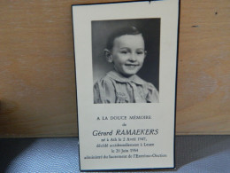 ATH +LEUZE : FAIR PART DE DECE DE GERARD RAMAEKERS ENFANT DE 7 ANS   1947-1954- - Devotion Images