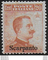 1917 Egeo Scarpanto 20c. Arancio MNH Sassone N. 9 - Non Classificati