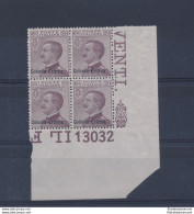1928-29, N° 123 - Michetti Soprastampato Colonia Eritrea , Angolo Di Foglio Con - Eritrea