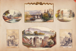 00338  / ⭐ ◉  Planche De 6 Découpis Gravure 1890s XIXè Siècle  Dont MARSEILLE Viaduc AYGALADES , FRIBOURG ,  SISTERON - Autres & Non Classés