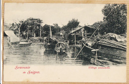 00167  / ⭐ ◉  Souvenir De SAÏGON Village ANNAMITE Sampans Jonques 1900s  Viet-Nam Tonkin Indochine - Viêt-Nam
