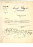 Facture Tonnellerie Vins Du Beaujolais Et Du Mâconnais Joseph AUGRIS à MORGON Par VILLIE MORGON 69 RHONE Année 1935 - 1900 – 1949