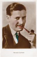 Ronald Colman Smoking Pipe Film Star Hand Coloured Old Photo Postcard - Actors