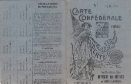 EURE CARTE CONFEDERALE CGT FEDERATION DES OUVRIERS DES METAUX ET SIMILAIRES ET SES VIGNETTES 1945 - Membership Cards