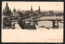 AK Dresden, Carolabrücke Mit Stadtpanorama Aus Der Vogelschau  - Dresden