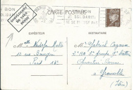 FRANCE CARTE/ENTIER 80c + COMPL. PERCU PARIS POUR GRENOBLE ( ISERE ) DE 1942 LETTRE COVER - 1921-1960: Modern Period