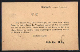 AK Stuttgart, Besuchsanzeige Von Julius Boley  - Stuttgart