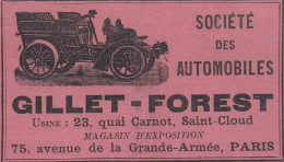 Automobiles GILLES-FOREST, Pubblicità Epoca, 1906 Vintage Advertising - Advertising