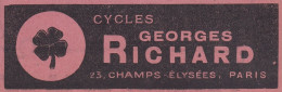 Cycles Georges RICHARD, Pubblicità Epoca, 1906 Vintage Advertising - Werbung