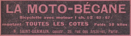 La Moto-Bécane Bicyclette Avec Moteur, Pubblicità Epoca, 1906 Vintage Ad - Advertising