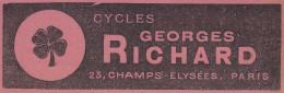 Cycles Georges RICHARD, Pubblicità Epoca, 1906 Vintage Advertising - Publicités