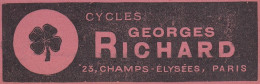 Cycles Georges RICHARD, Pubblicità Epoca, 1906 Vintage Advertising - Reclame